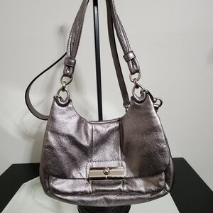 Metallic Silver Women's Satchel/ Shoulder HandBag 13"x8" Blue Satin Lining